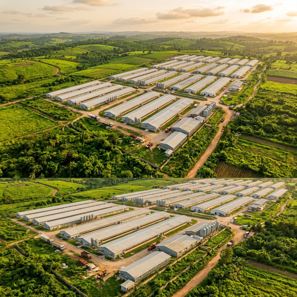 Bamakawa Farm aerial view showing scale of operations